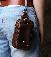 Genuine Leather Men's Waist Bag Top Layer Cowhide Fashion Hook Bag Leisure Belt Bag Cigarette Box 6.5-inch Mobile Phone Bag Parpal